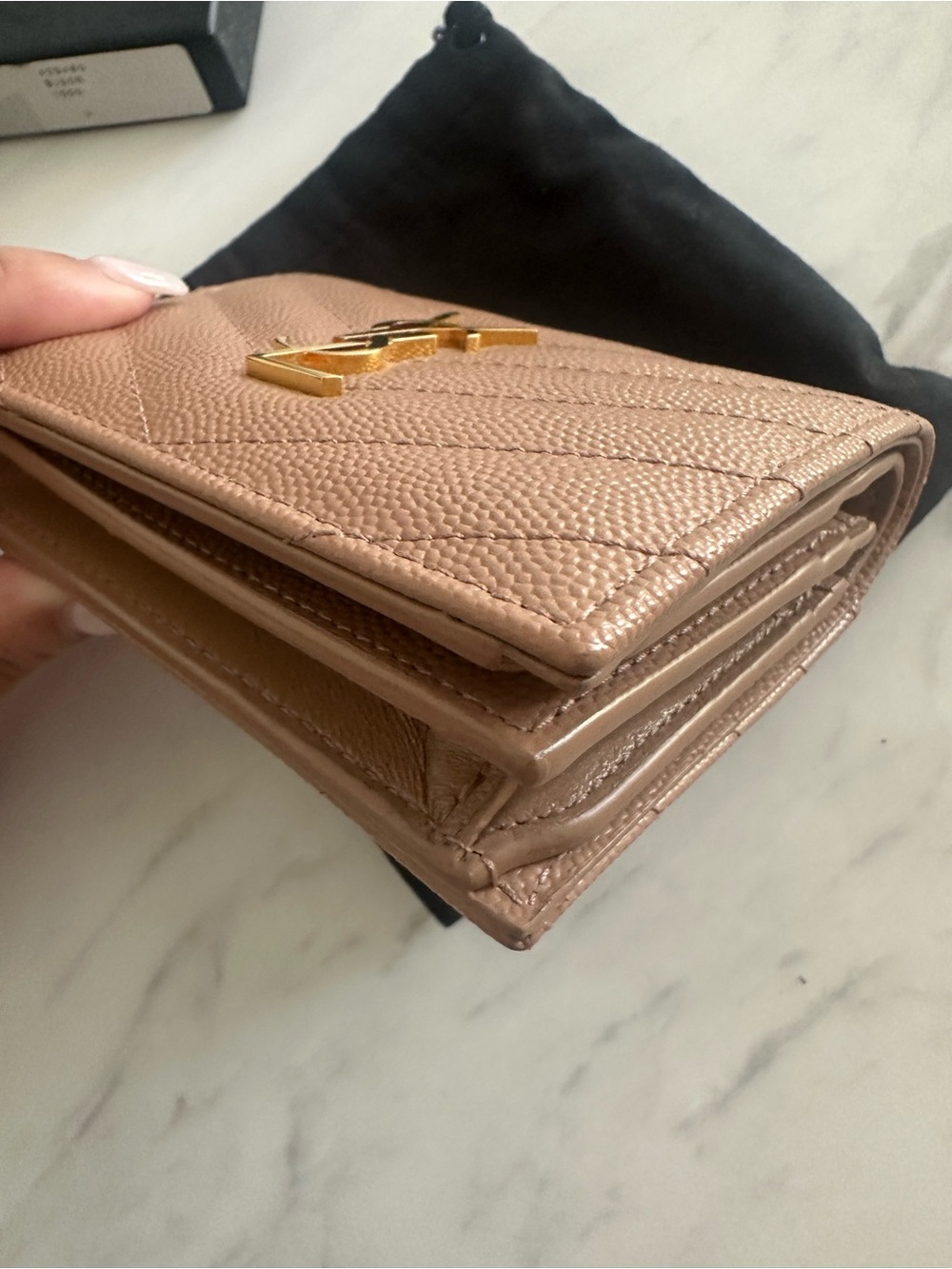 Saint Laurent Small Quilted Wallet in Tan/Beige with Gold YSL Logo - Picture 11 of 11